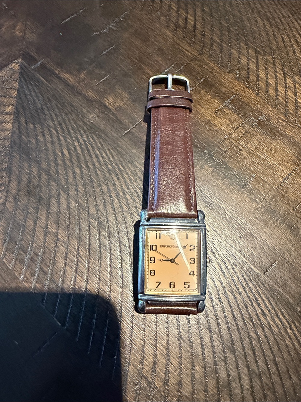 Emporio Armani Brown Leather Strap Rectangular Men's Watch with Tan Dial